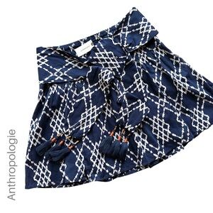 NWT ANTHROPOLOGIE RIMBAUD COTTON SKIRT TASSEL TIE NAVY BLUE & WHITE | MEDIUM